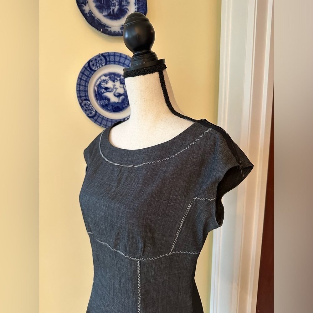 Miss Sixty | Gray Sheath Dress with Wide Neckline, Zippers and Zigzag Stitching - Picture 5 of 12